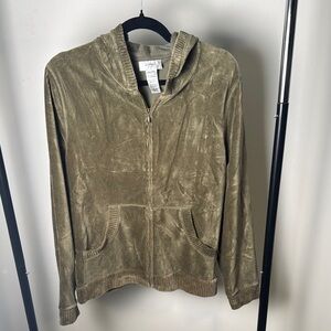 Jones New York Sports Olive Velvet Ribbed Zip Up Track Sweatshirt Size XL